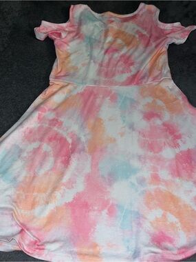 SO Pastel Tie-Dye Cold-Shoulder Skater Dress
